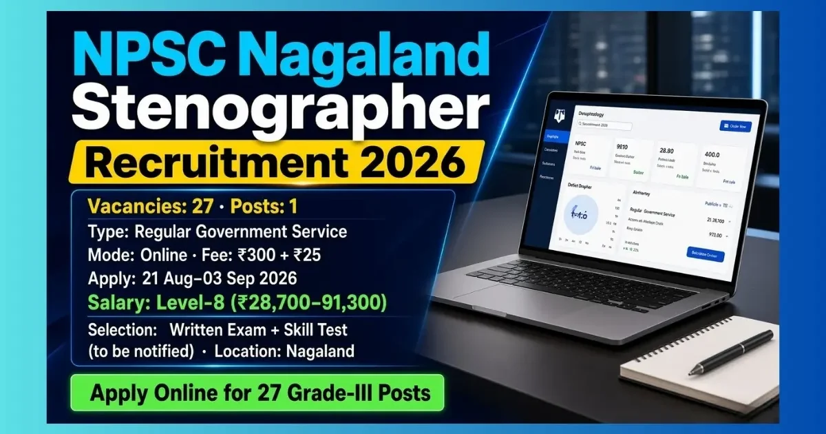NPSC Nagaland Stenographer Grade-III Recruitment 2026 for 27 posts