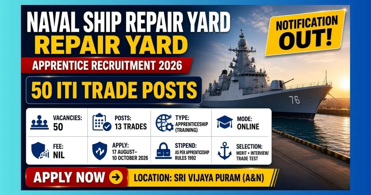 NSRY Sri Vijaya Puram Apprentice Recruitment 2026 notification for 50 ITI trade posts