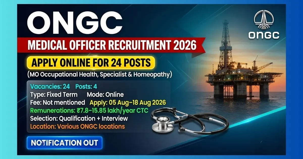 ONGC Medical Officer Recruitment 2026 official notification for 24 fixed-term doctor posts