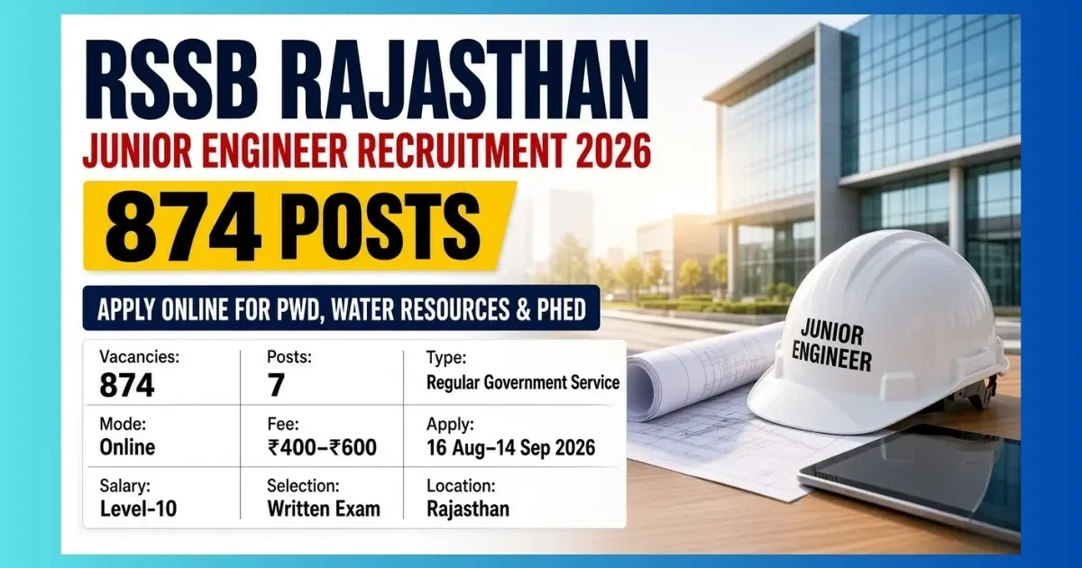 RSSB Rajasthan Junior Engineer Recruitment 2026 official notification for 874 posts