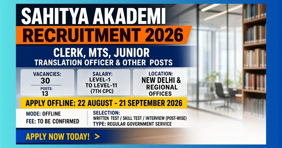 Sahitya Akademi Recruitment 2026 notification for 30 Clerk MTS and other posts
