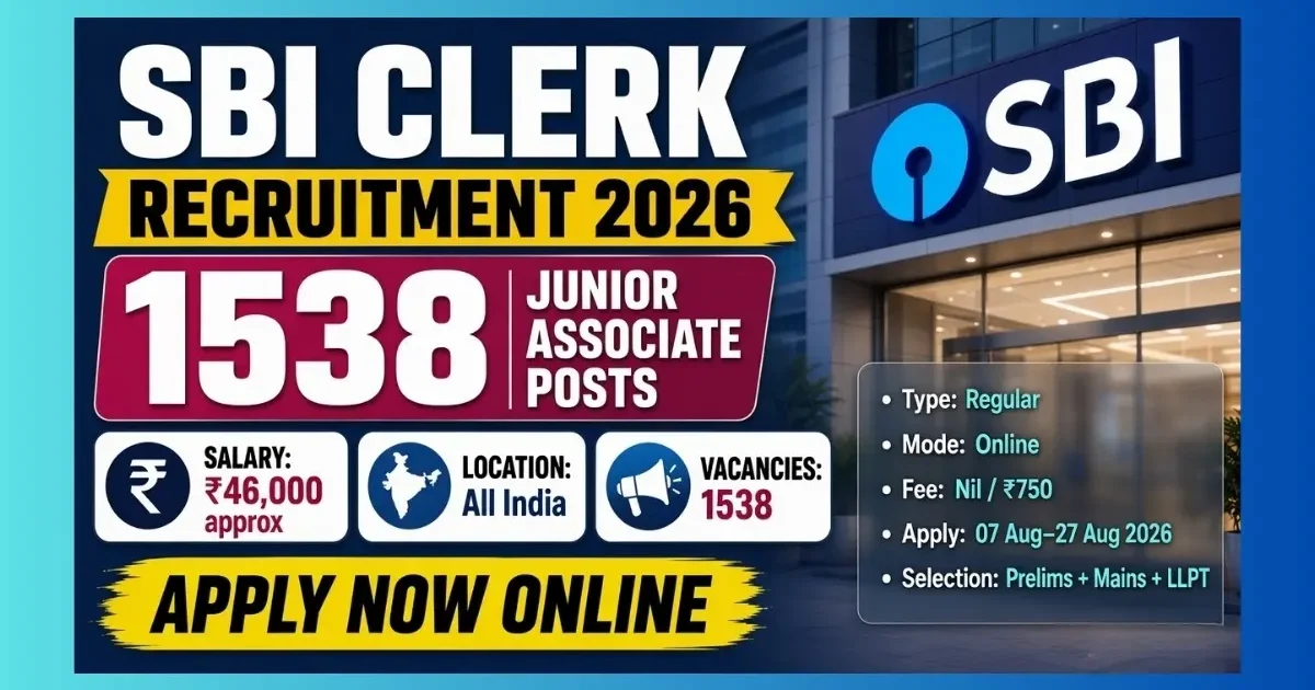 SBI Clerk Special Recruitment Drive 2026 for 1538 Junior Associate SC ST OBC posts