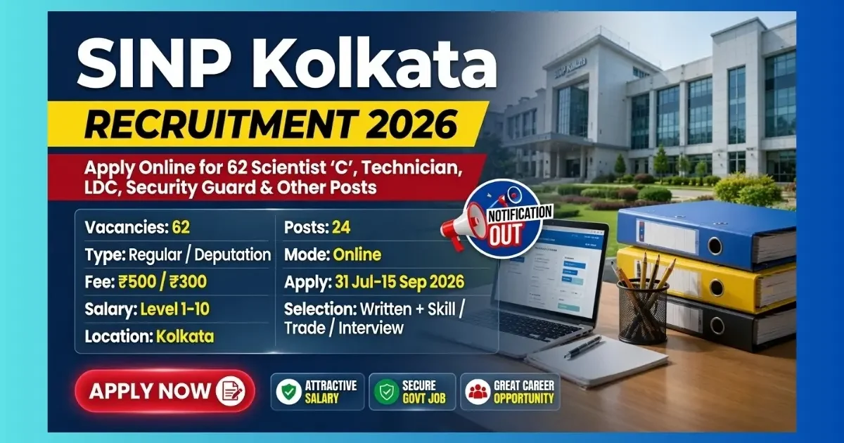 SINP Kolkata Recruitment 2026 official notification for 62 Scientist Technician LDC posts