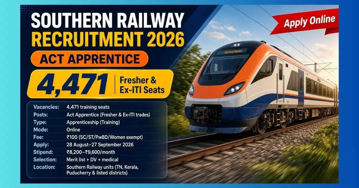 Southern Railway Act Apprentice Recruitment 2026 notice for 4471 training seats