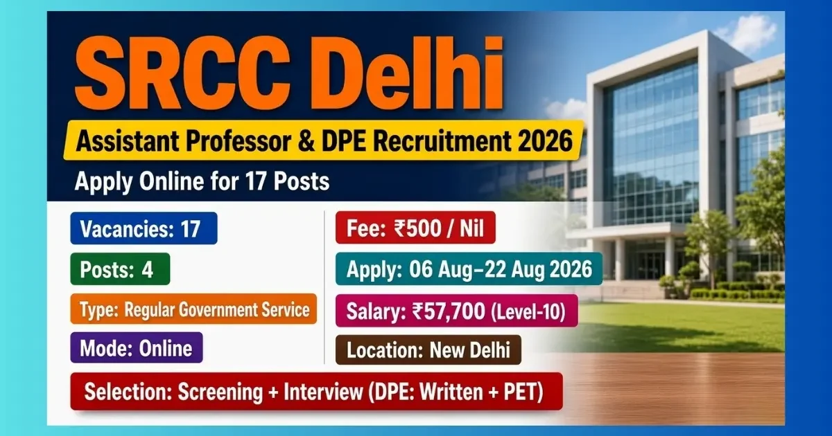 SRCC Delhi Assistant Professor and DPE Recruitment 2026 for 17 regular posts