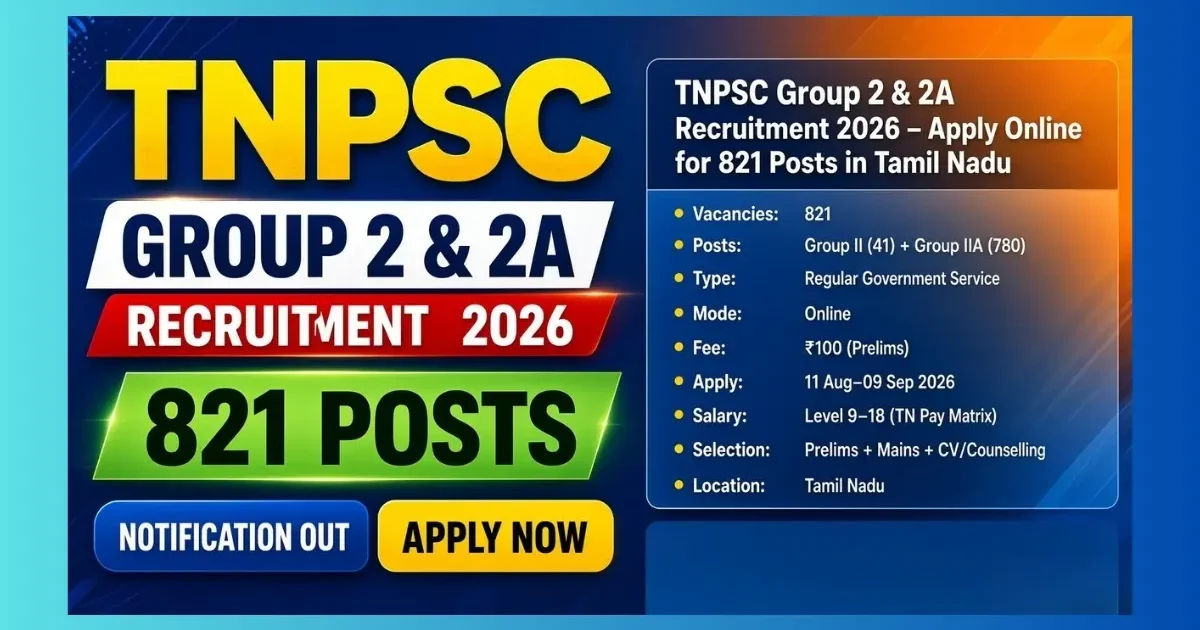 TNPSC Group 2 and 2A Recruitment 2026 official notification for 821 posts in Tamil Nadu