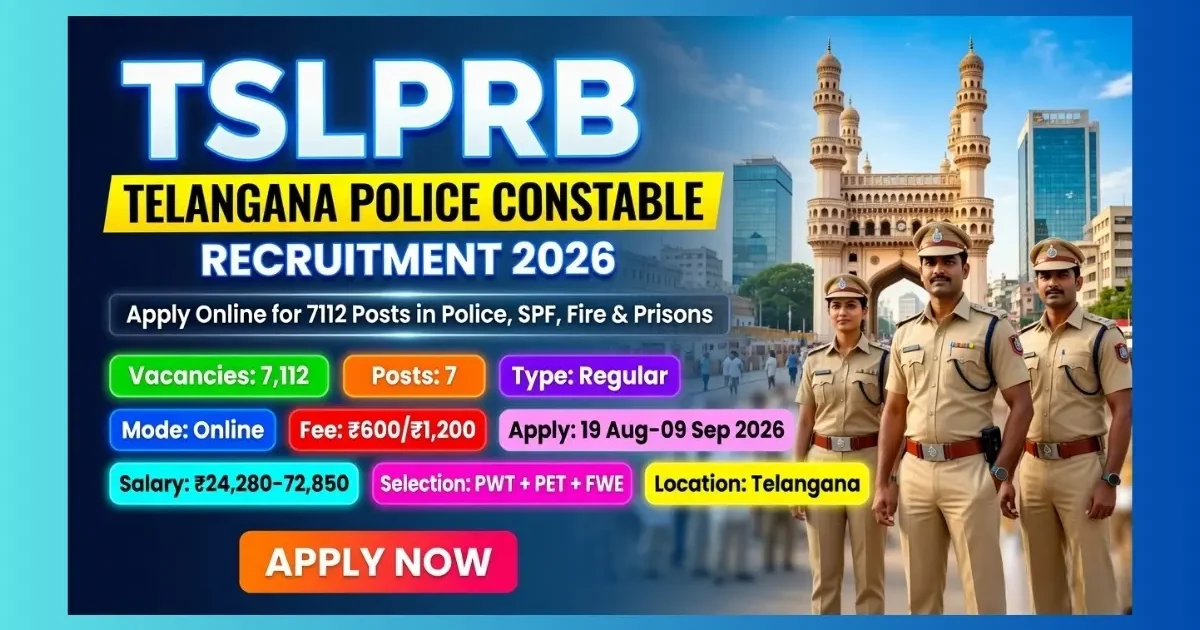 TSLPRB Telangana Police Constable Recruitment 2026 official notification for 7112 posts