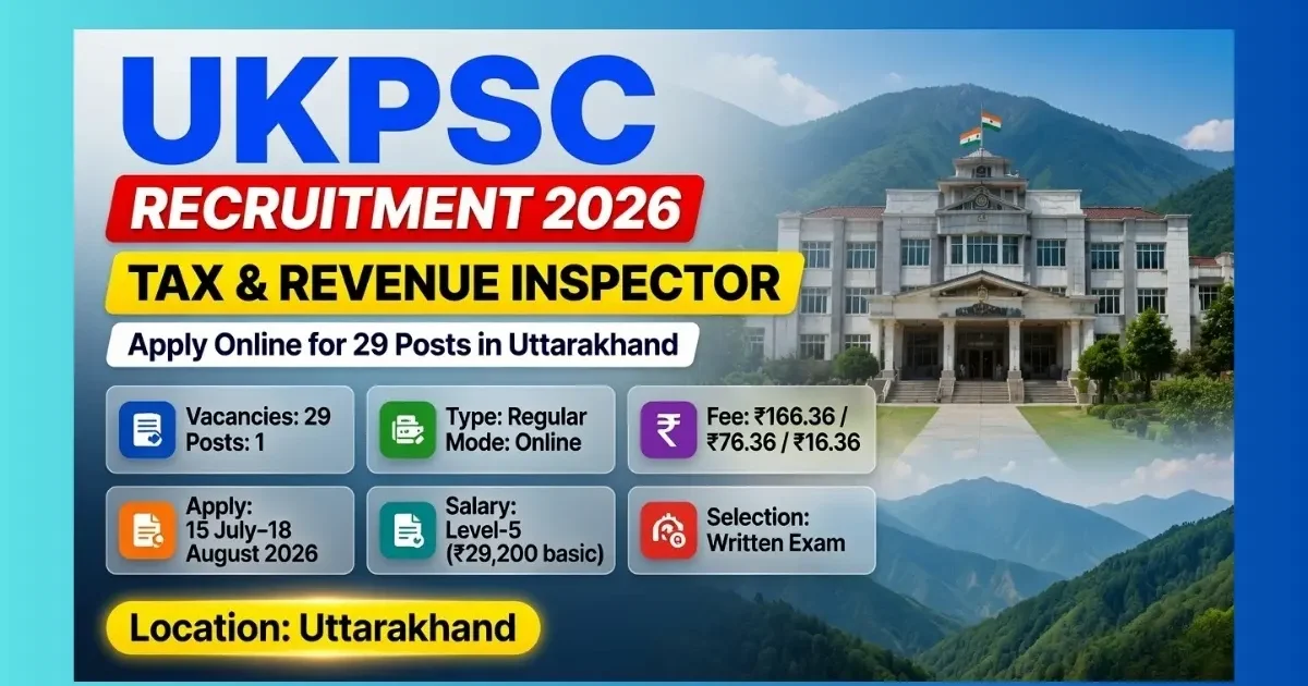 UKPSC Tax and Revenue Inspector Recruitment 2026 notification for 29 permanent posts