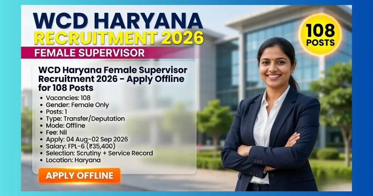 WCD Haryana Female Supervisor Recruitment 2026 for 108 deputation posts