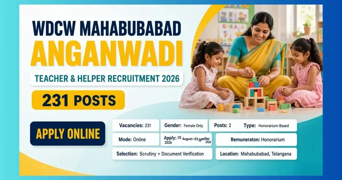 WDCW Mahabubabad Anganwadi Teacher Helper recruitment 2026 for 231 posts
