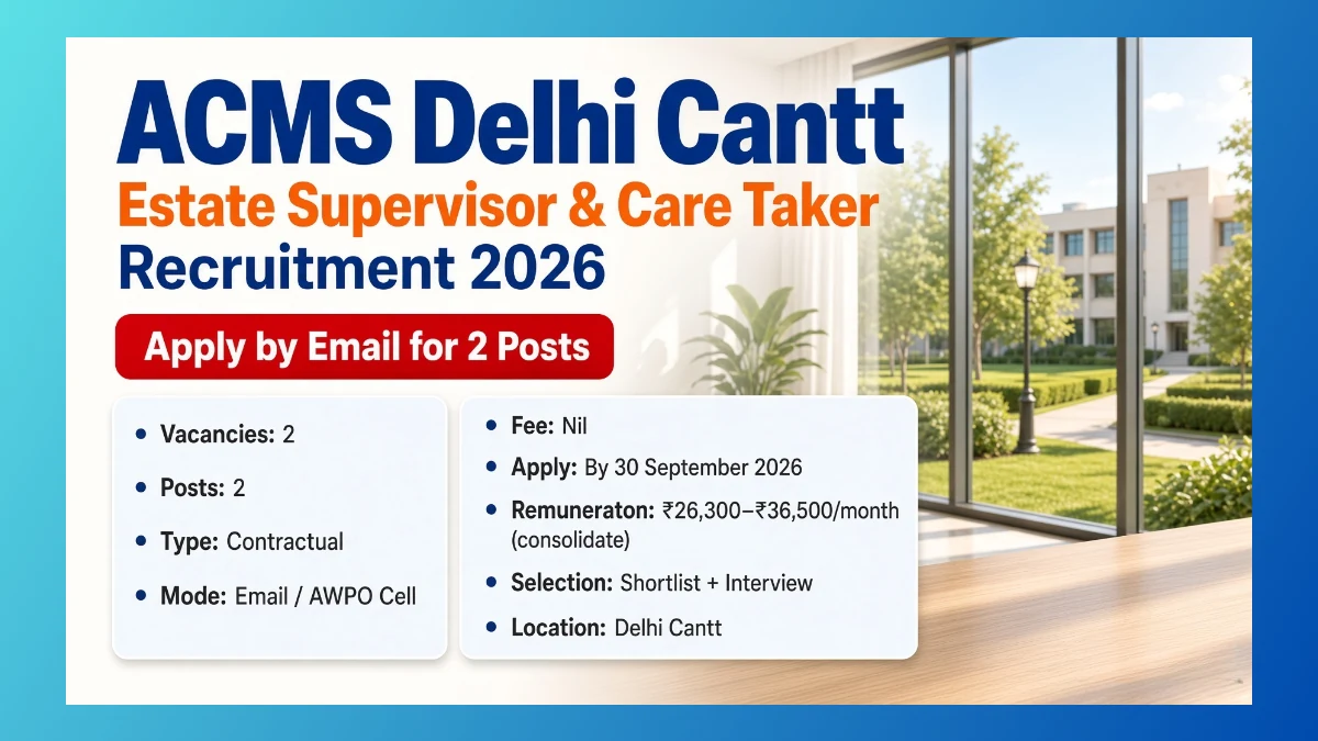 ACMS Delhi Cantt Estate Supervisor and Care Taker recruitment 2026 notice