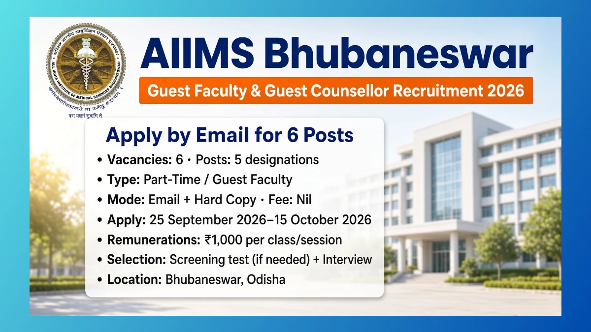 AIIMS Bhubaneswar Guest Faculty Recruitment 2026 notice for 6 campus posts