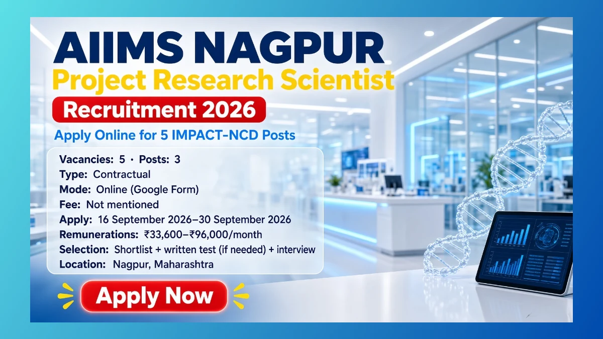 AIIMS Nagpur Project Research Scientist recruitment 2026 for 5 IMPACT-NCD posts