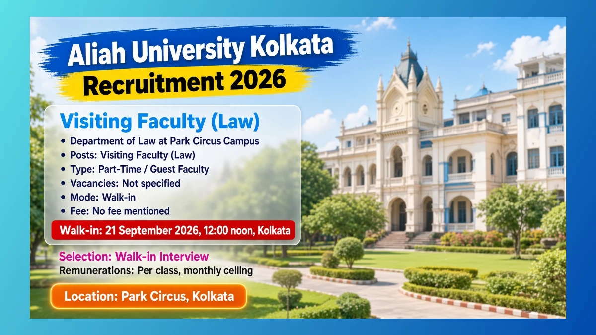 Aliah University Kolkata Visiting Faculty Recruitment 2026 Law walk-in notice