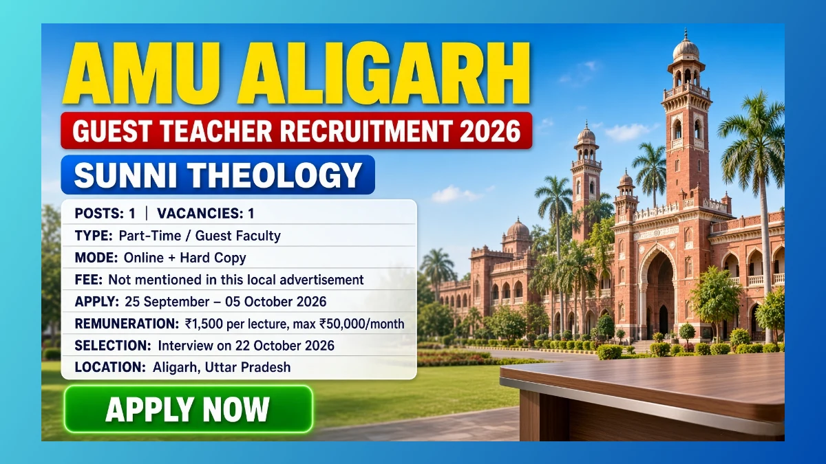 AMU Aligarh Guest Teacher Recruitment 2026 notice for one Sunni Theology post