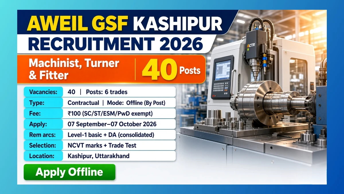 AWEIL GSF Kashipur Machinist and Fitter recruitment 2026 for 40 contractual posts