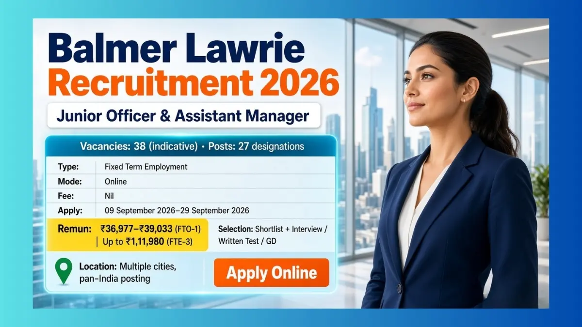 Balmer Lawrie Junior Officer Recruitment 2026 notification for 38 fixed term posts