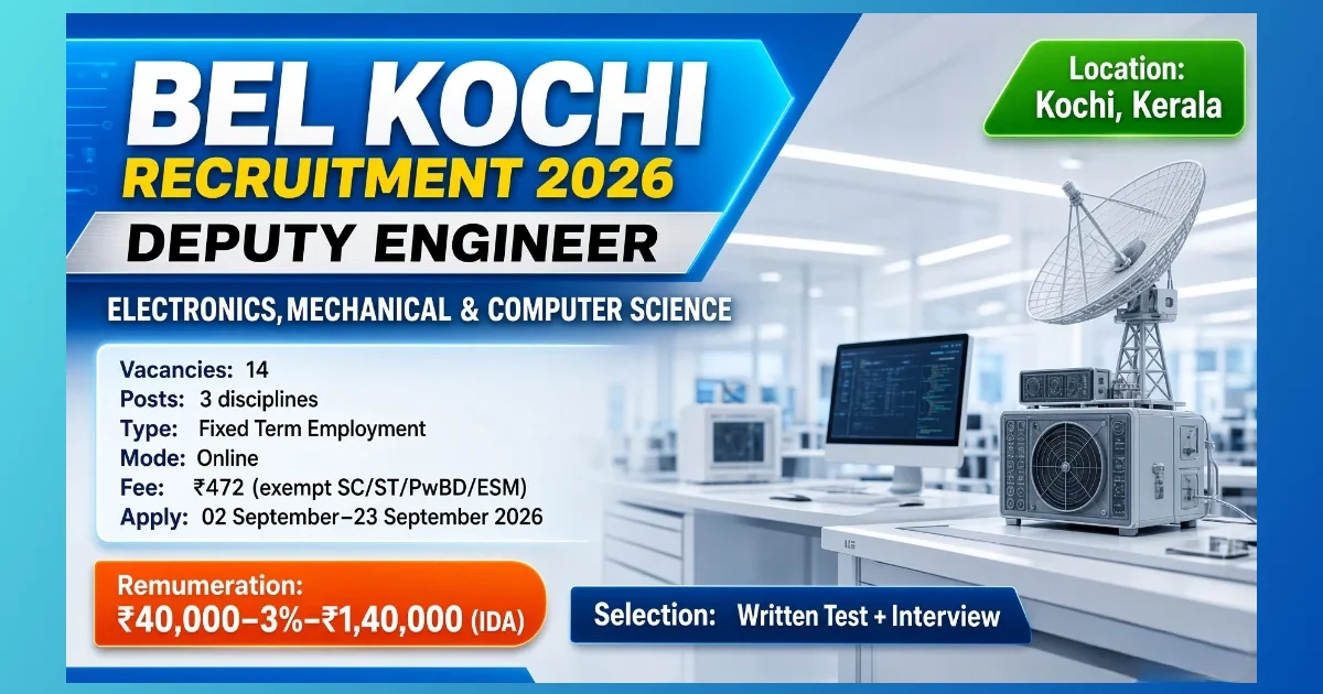BEL Kochi Deputy Engineer Recruitment 2026 notification for 14 E-II posts