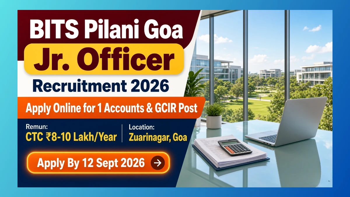 BITS Pilani Goa Jr Officer Recruitment 2026 notice for one Accounts GCIR post