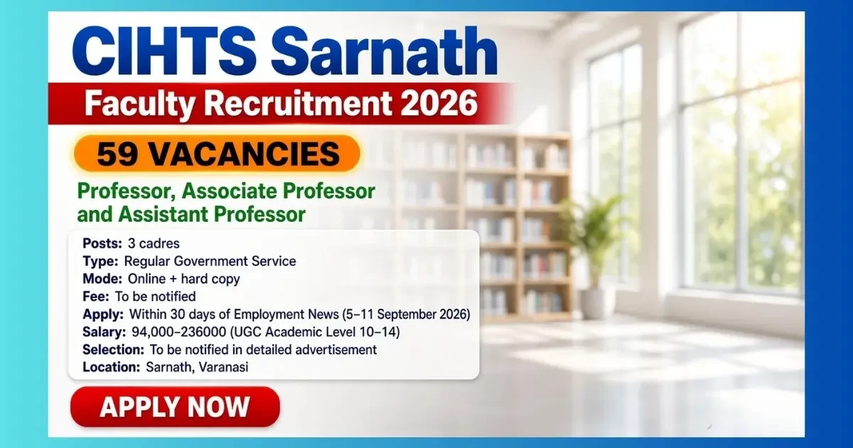 CIHTS Sarnath Faculty Recruitment 2026 notice for 59 professor posts