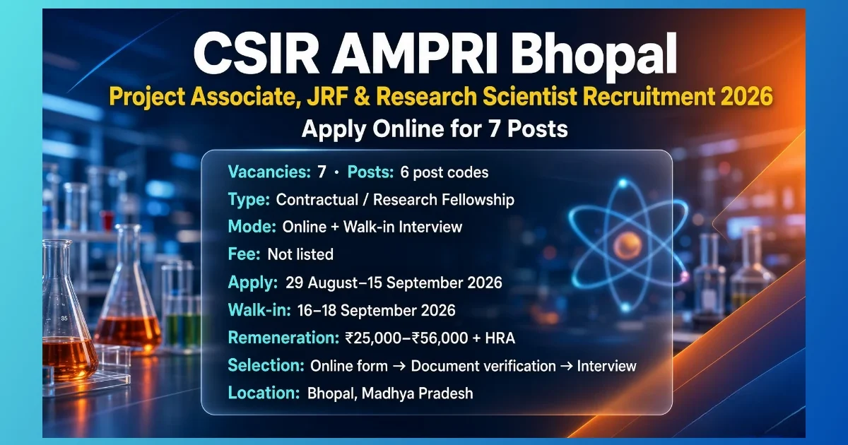CSIR AMPRI Bhopal project staff recruitment 2026 notice for 7 posts