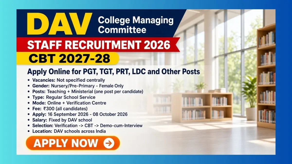 DAV CMC Staff Recruitment 2026 CBT for PGT TGT PRT and LDC posts