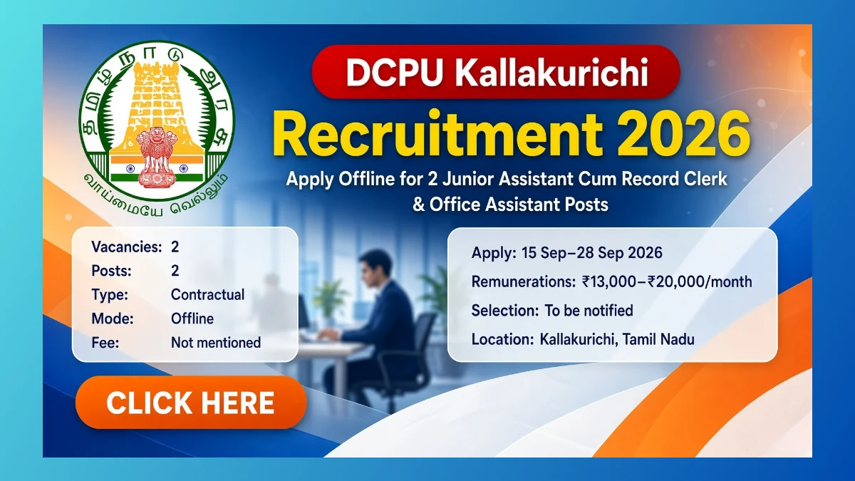 DCPU Kallakurichi Junior Assistant Recruitment 2026 notice for 2 contract posts