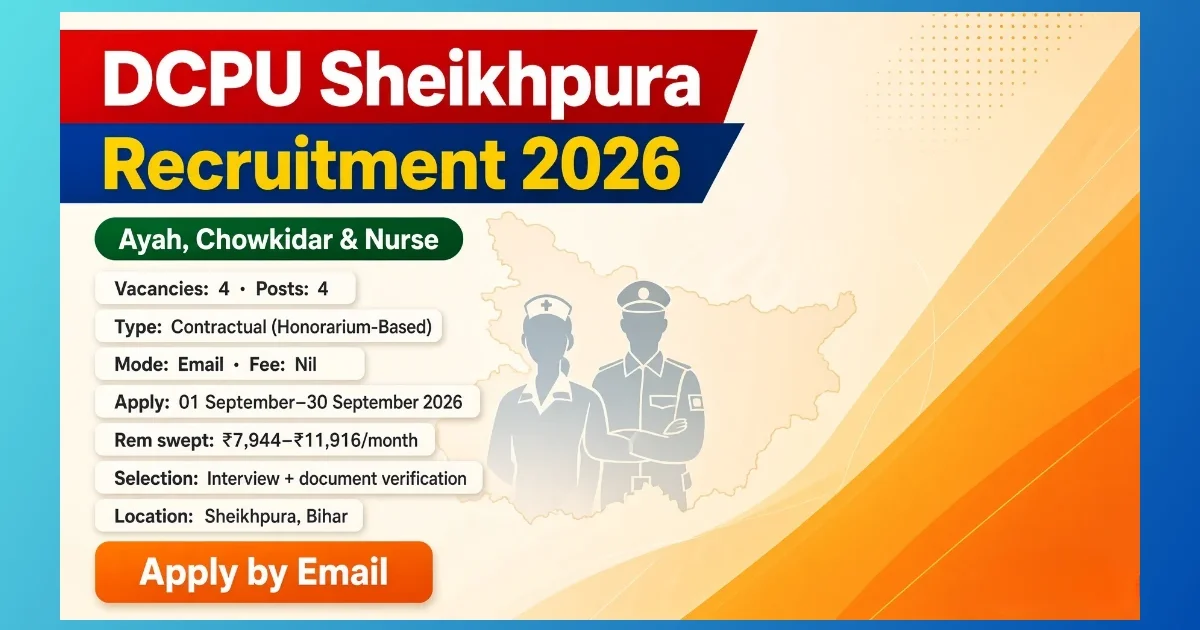 DCPU Sheikhpura Ayah Chowkidar Nurse recruitment 2026 notice for 4 SAA posts
