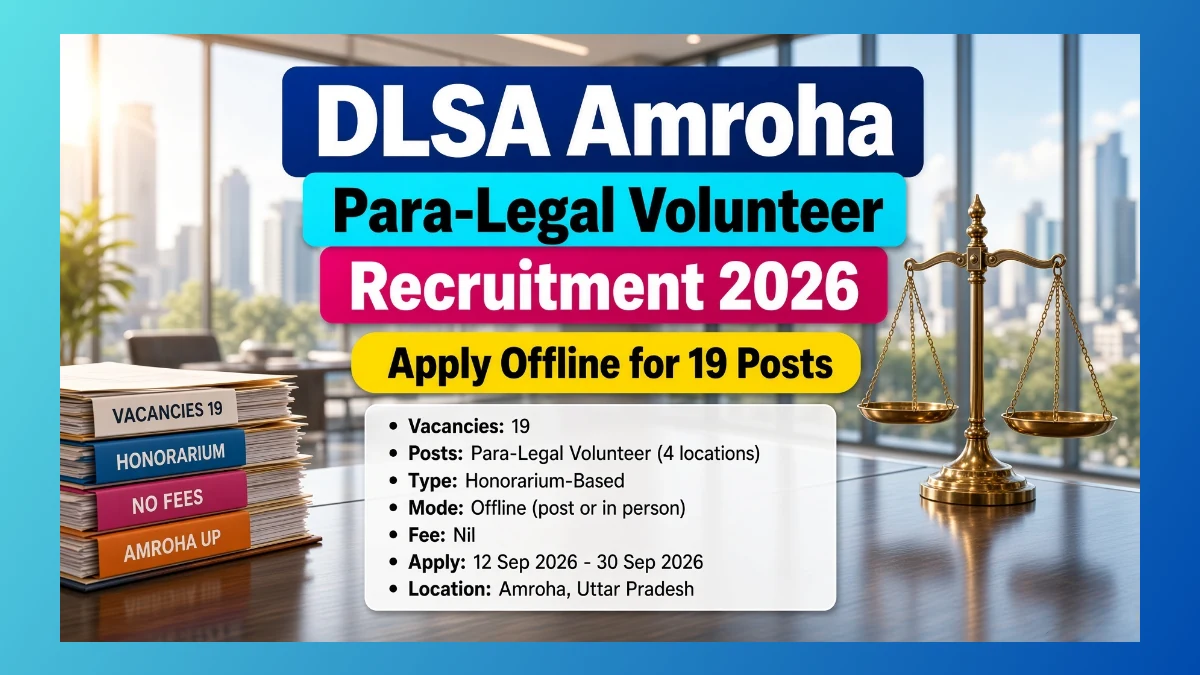 DLSA Amroha Para Legal Volunteer Recruitment 2026 notice for 19 seats