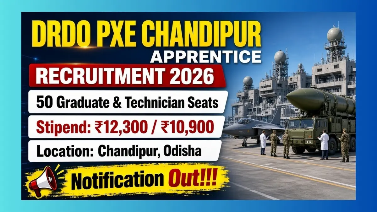 DRDO PXE Chandipur apprentice recruitment 2026 notice for 50 seats