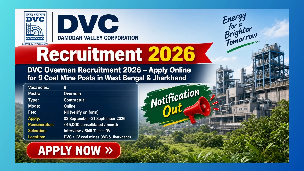 DVC Overman Recruitment 2026 notice for 9 coal mine contractual posts
