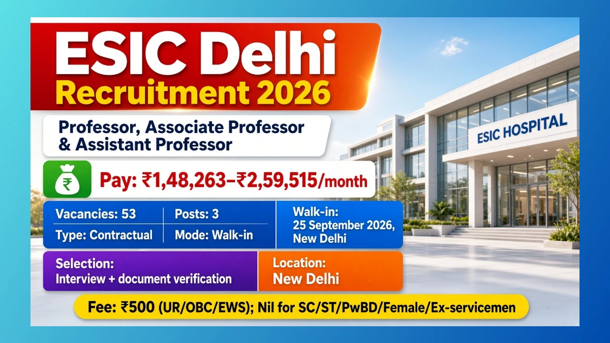 ESIC Delhi Faculty Recruitment 2026 walk-in notice for 53 teaching posts