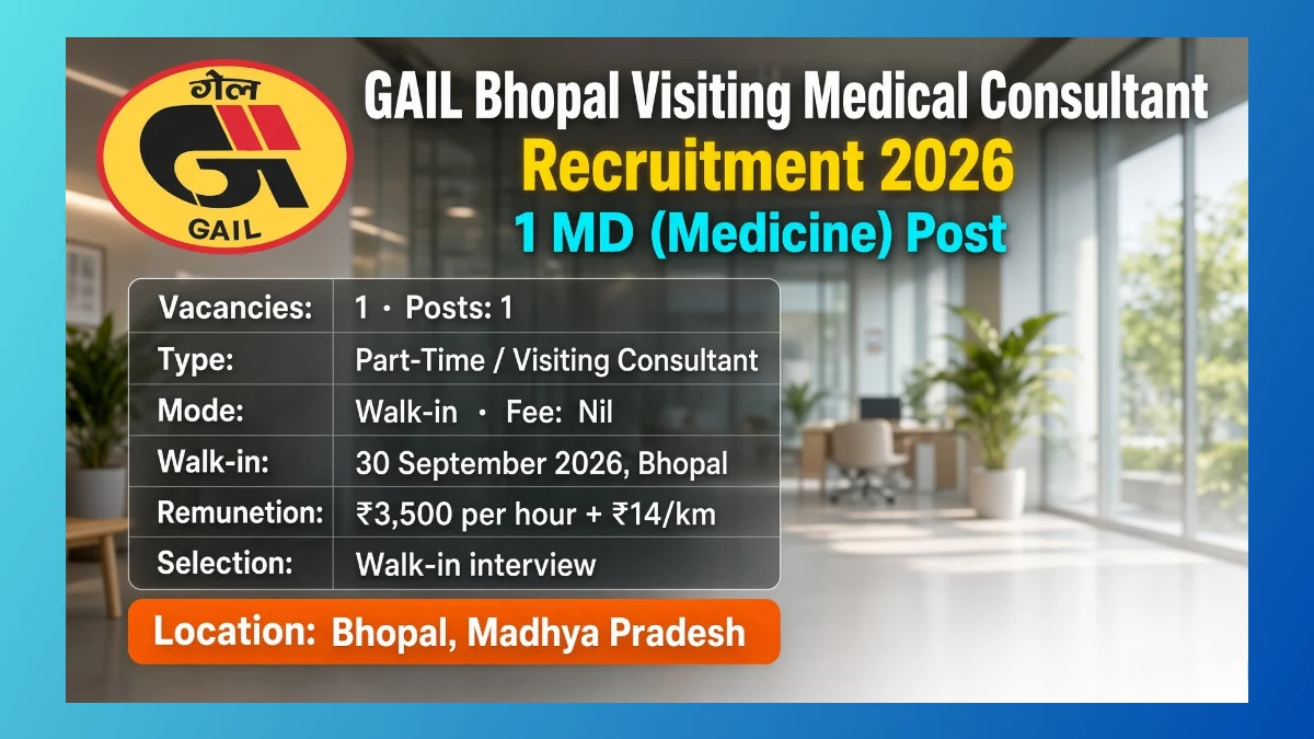 GAIL Bhopal Visiting Medical Consultant Recruitment 2026 walk-in for 1 MD Medicine post