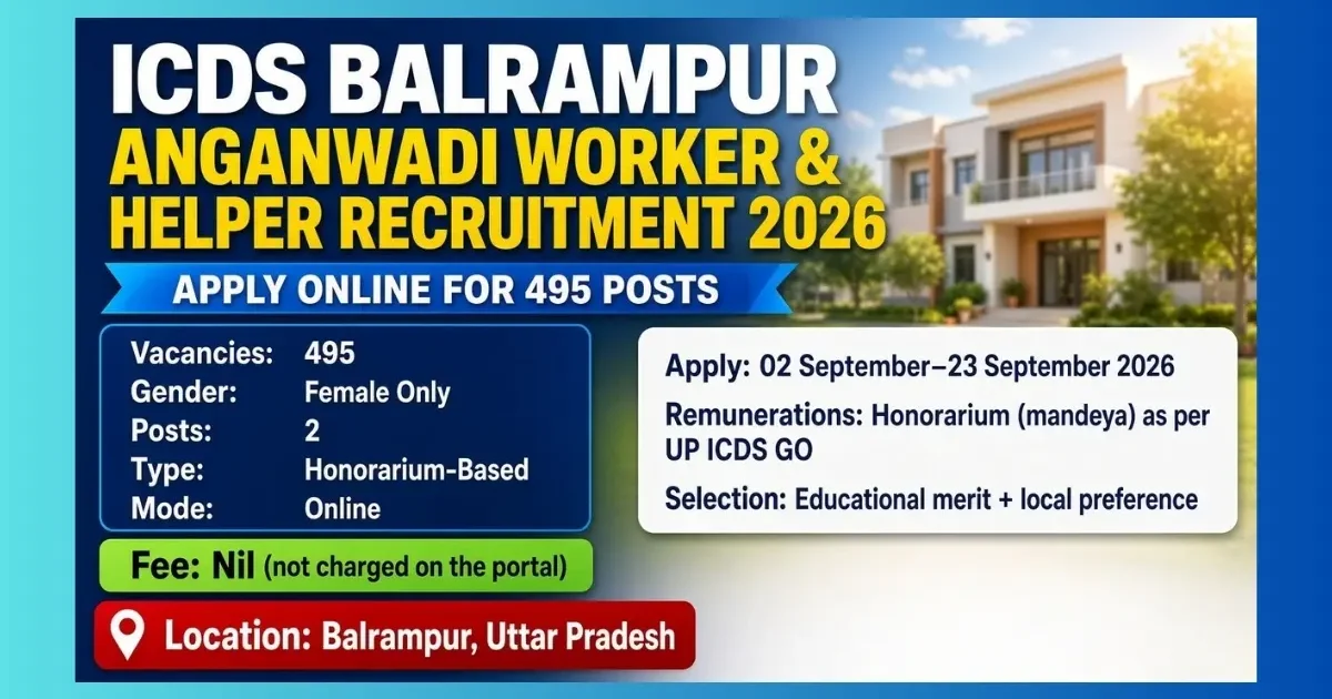 ICDS Balrampur Anganwadi Recruitment 2026 notice for 495 Worker and Helper posts