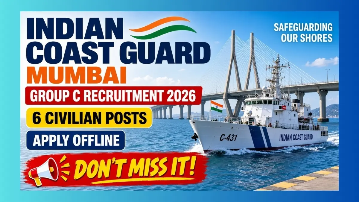 Indian Coast Guard Mumbai Group C recruitment 2026 notice for 6 civilian posts
