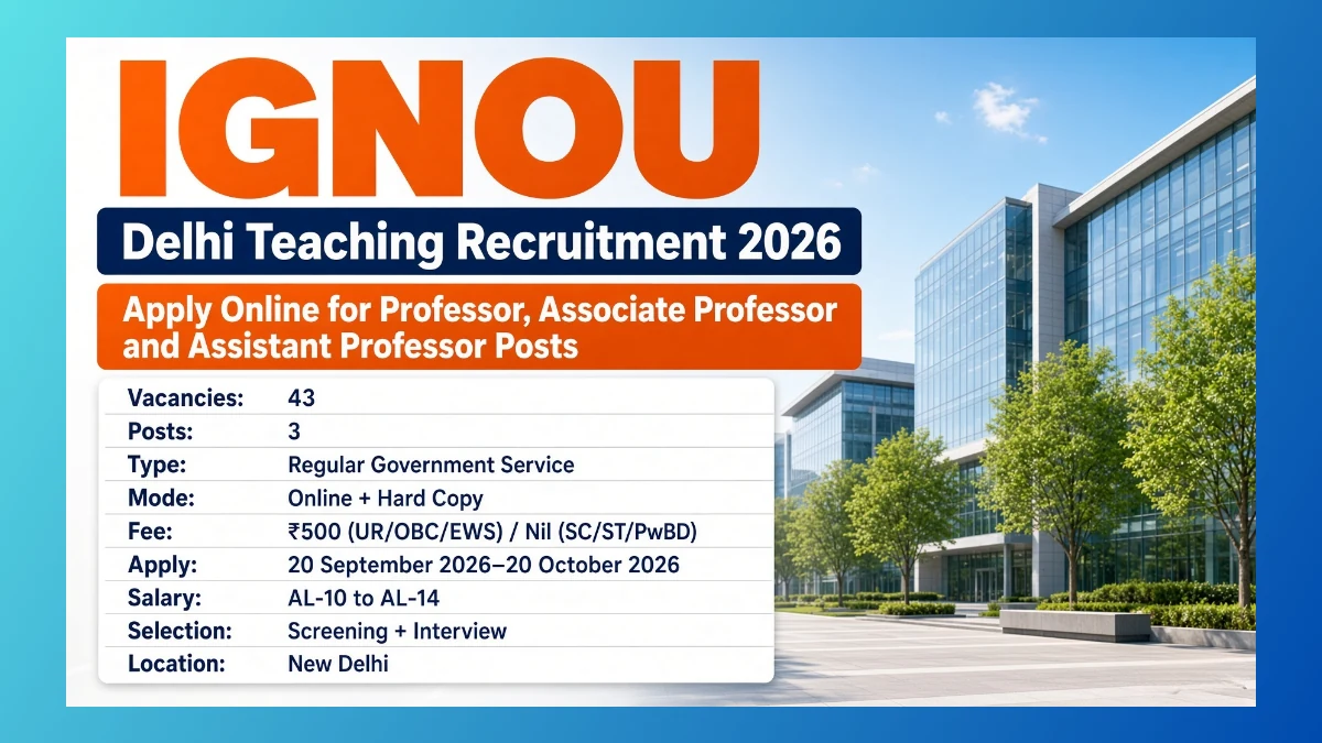 IGNOU Delhi Teaching Recruitment 2026 notification for Professor and faculty posts
