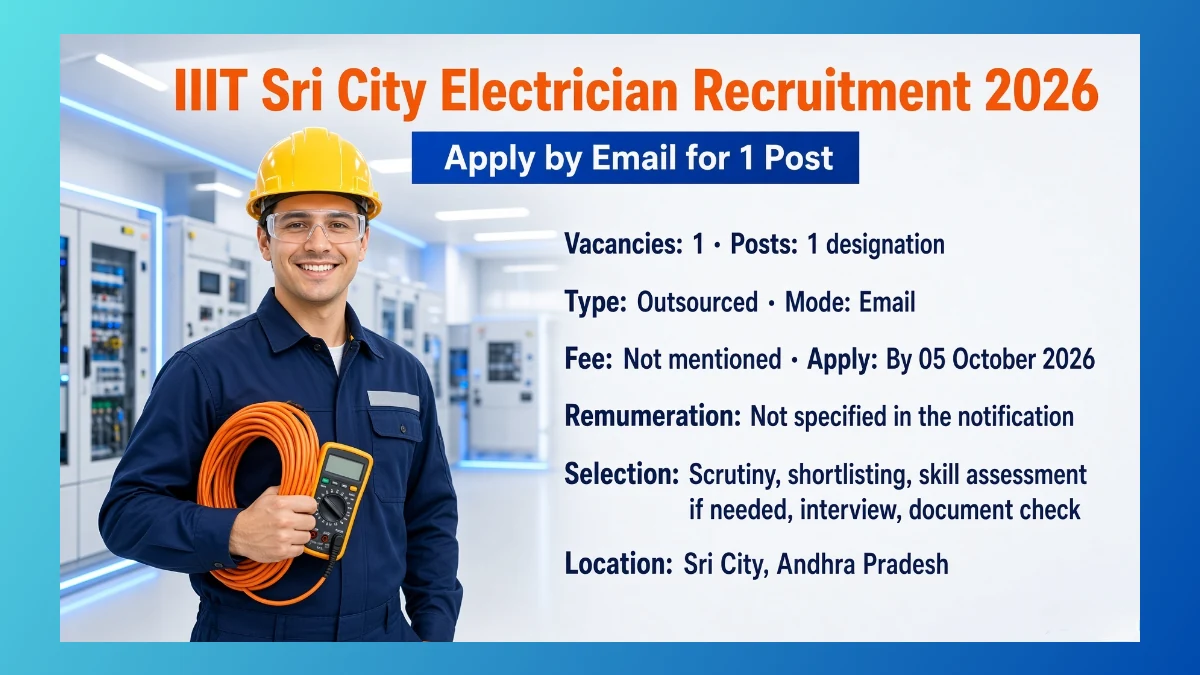 IIIT Sri City Electrician Recruitment 2026 notice for 1 licensed HT post