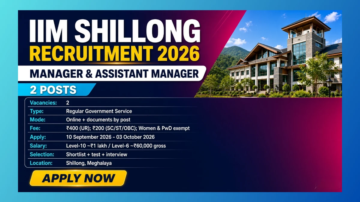 IIM Shillong Manager and Assistant Manager Recruitment 2026 notification for 2 posts