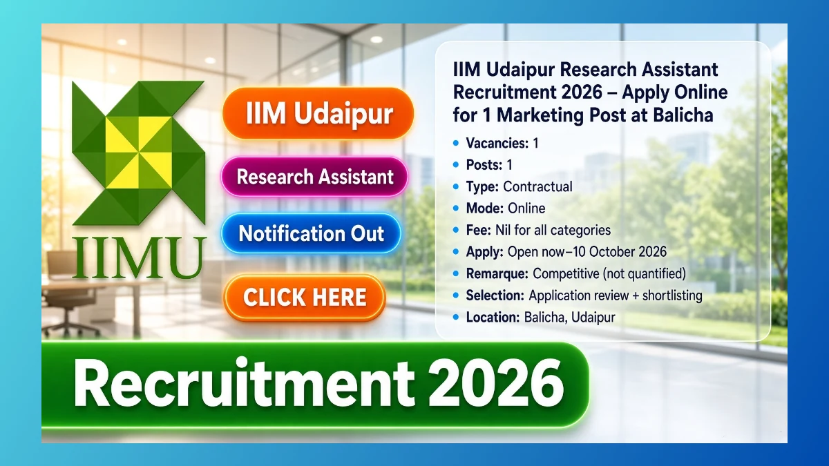 IIM Udaipur Research Assistant Recruitment 2026 notice for 1 Marketing post