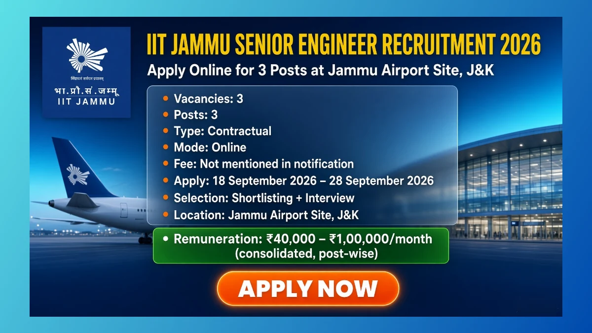 IIT Jammu Senior Engineer Recruitment 2026 notice for 3 TPQA posts