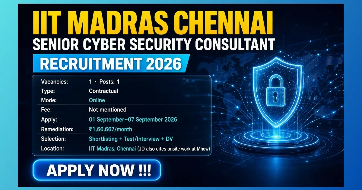 IIT Madras Chennai Senior Cyber Security Consultant Recruitment 2026 notification for 1 post