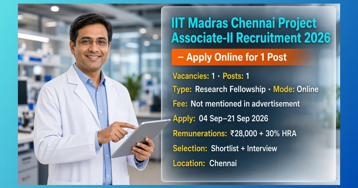 IIT Madras Chennai Project Associate-II Recruitment 2026 for one DRDO project post