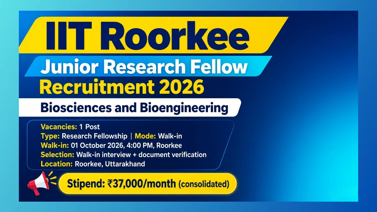 IIT Roorkee JRF Recruitment 2026 notice for one BSBE fellowship