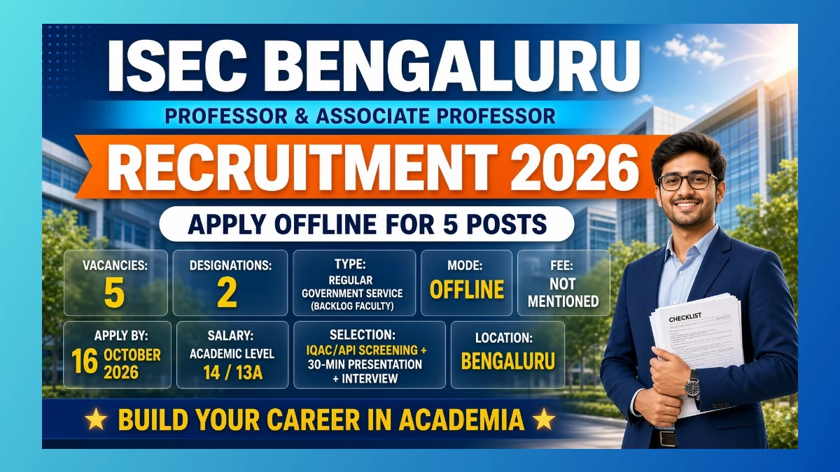 ISEC Bengaluru faculty recruitment 2026 notice for 5 SC ST backlog posts