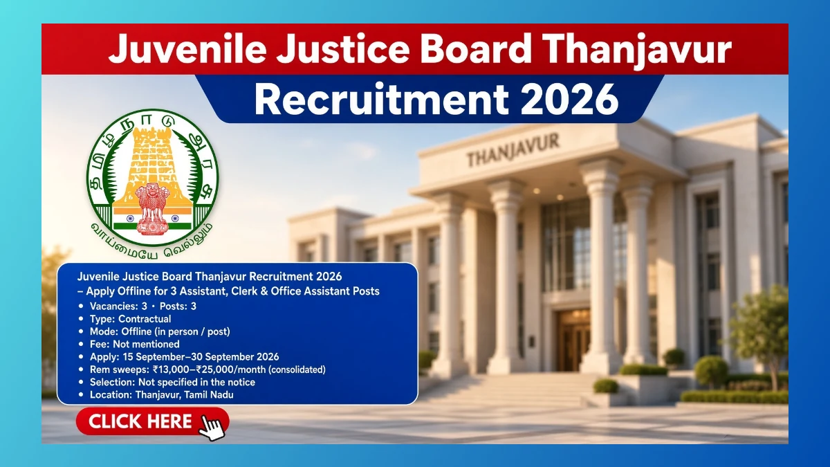 JJB Thanjavur Assistant and Clerk Recruitment 2026 offline notice for 3 posts