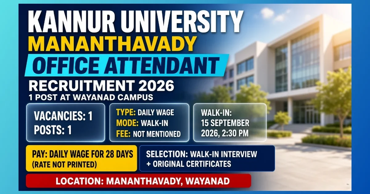 Kannur University Mananthavady Office Attendant walk-in notice 2026 Wayanad campus