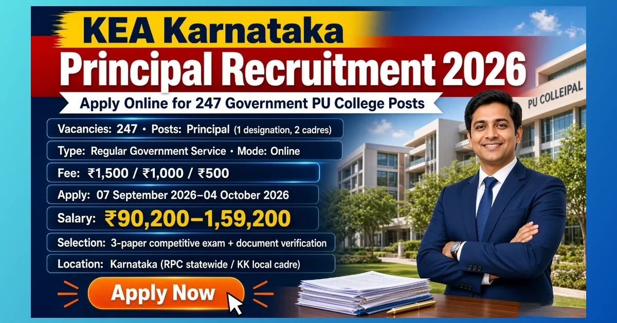 KEA Karnataka Principal Recruitment 2026 notice for 247 Government PU College posts