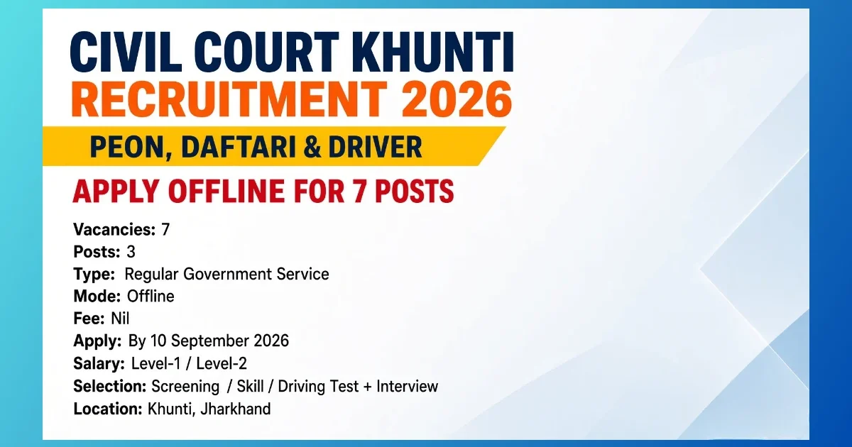 Civil Court Khunti Peon Daftari Driver Recruitment 2026 offline notice for 7 posts