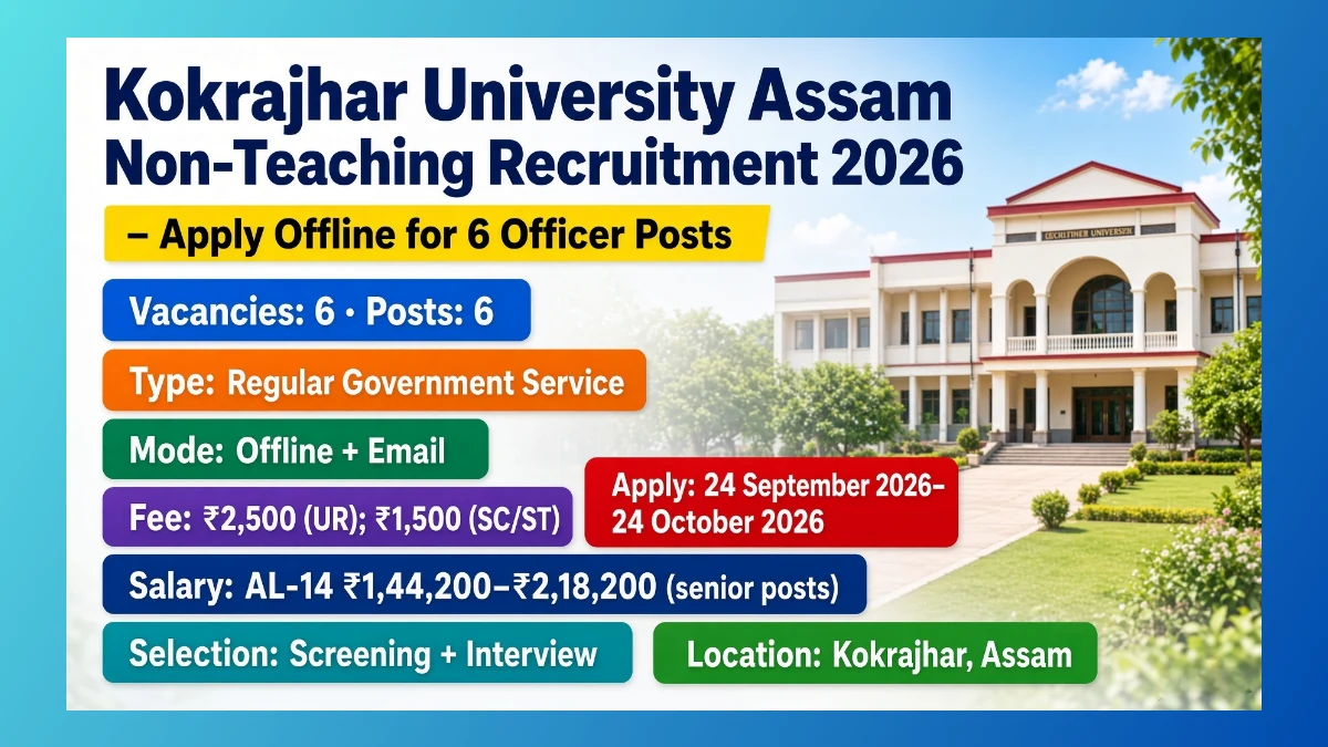 Kokrajhar University Assam non-teaching recruitment 2026 notice for six officer posts