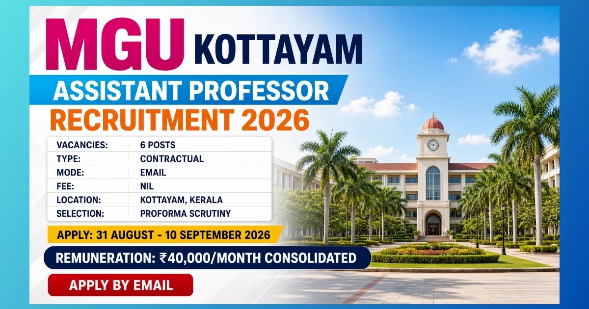 MGU Kottayam Assistant Professor Recruitment 2026 notice for 6 contract posts